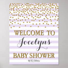 Póster Bienvenidos a Baby Shower, Lavender Purple y Gold 