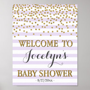 Póster Bienvenidos a Baby Shower, Lavender Purple y Gold