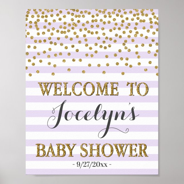 Póster Bienvenidos a Baby Shower, Lavender Purple y Gold  (Frente)
