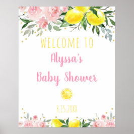 Póster Bienvenidos a Baby Shower Lemonade Pink Floral