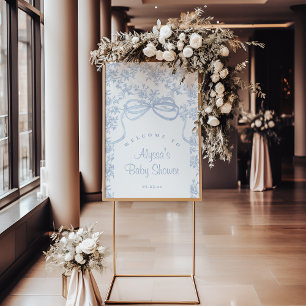 Póster Bienvenidos a Baby Shower Light Blue Toile y Bow