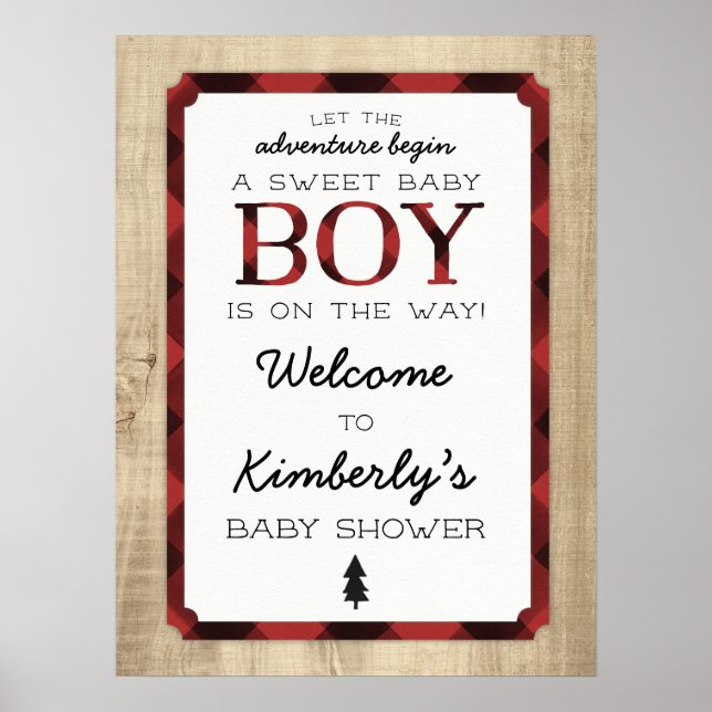 Póster Bienvenidos a Baby Shower Lumberjack Buffalo Plaid (Frente)
