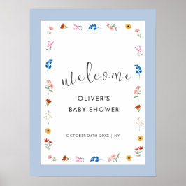 Póster Bienvenidos a Baby Shower Minimal Wildflower Boy