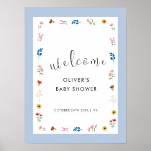 Póster Bienvenidos a Baby Shower Minimal Wildflower Boy
