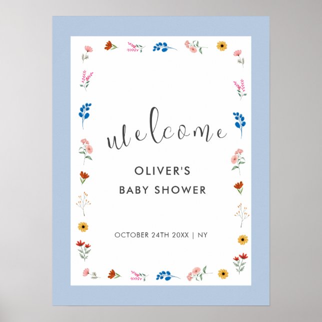 Póster Bienvenidos a Baby Shower Minimal Wildflower Boy (Frente)
