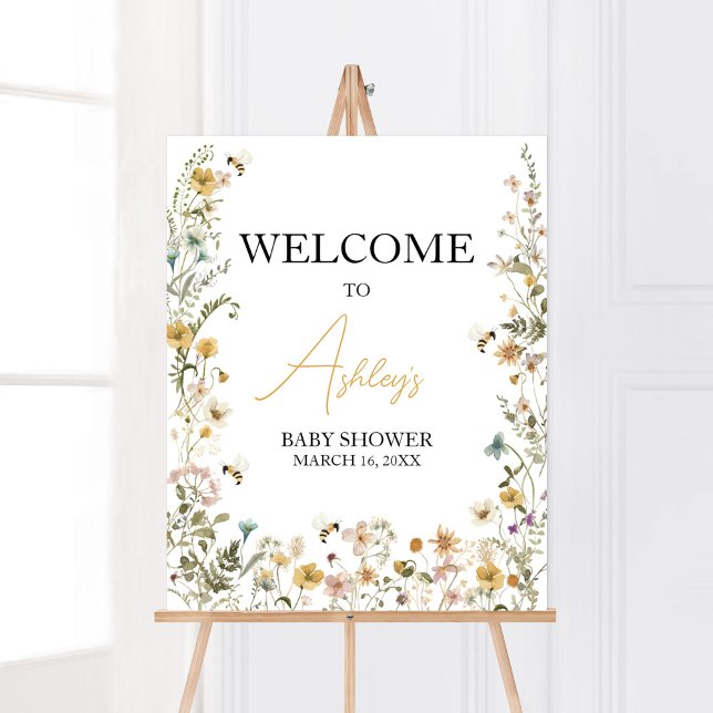 Póster Bienvenidos a Baby Shower Mommy to Bee Wildflower (Mom to Bee Gender Neutral Baby Shower Welcome Sign)