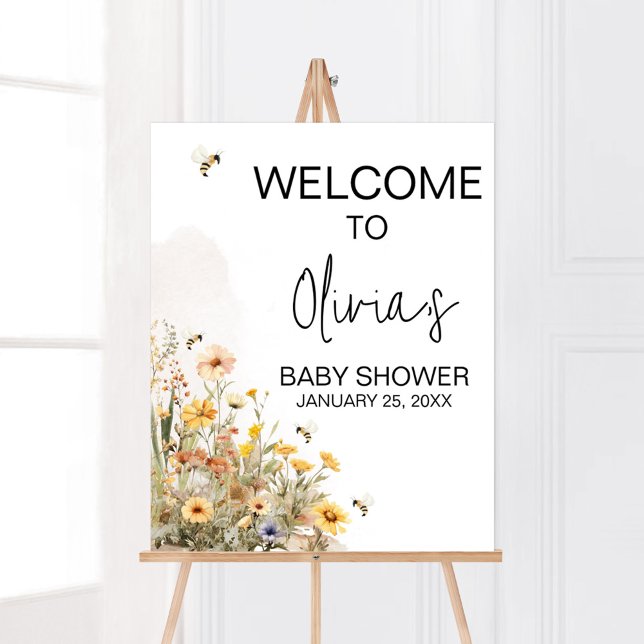 Póster Bienvenidos a Baby Shower Mommy to Bee Wildflower (Wildflower Mommy to Bee Baby Shower Welcome Sign)