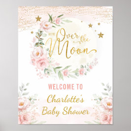 Póster Bienvenidos a Baby Shower Moon Pink Gold Floral