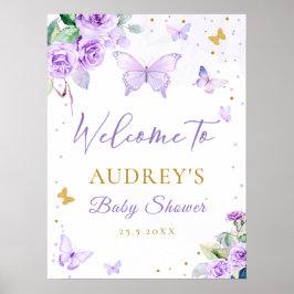 Póster Bienvenidos a Baby Shower Morple Gold Butterfly Fl