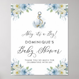 Póster Bienvenidos a Baby Shower Nautical Anchor Blue Flo