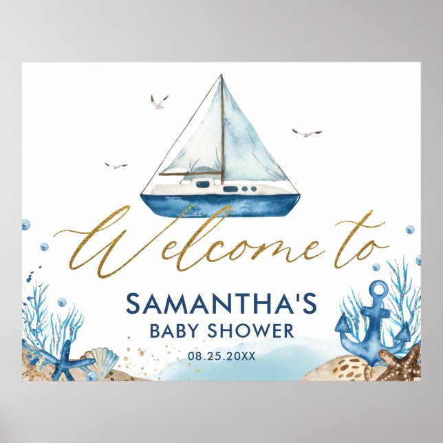 Póster Bienvenidos a Baby Shower Nautical Boat Hampton Go (Frente)