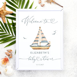 Póster Bienvenidos a Baby Shower Nautical Sailboat Modern