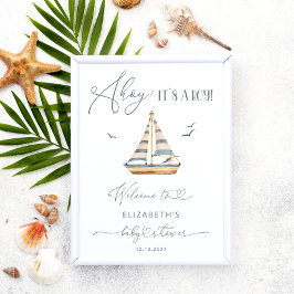 Póster Bienvenidos a Baby Shower Nautical Sailboat Modern
