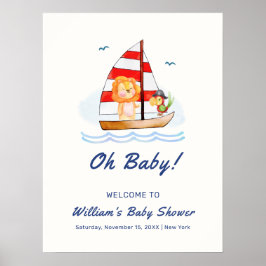 Póster Bienvenidos a Baby Shower Nautical Wild Lion