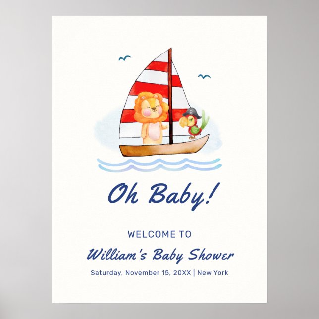 Póster Bienvenidos a Baby Shower Nautical Wild Lion (Frente)