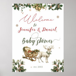 Póster Bienvenidos a Baby Shower navidades Santa Bebé