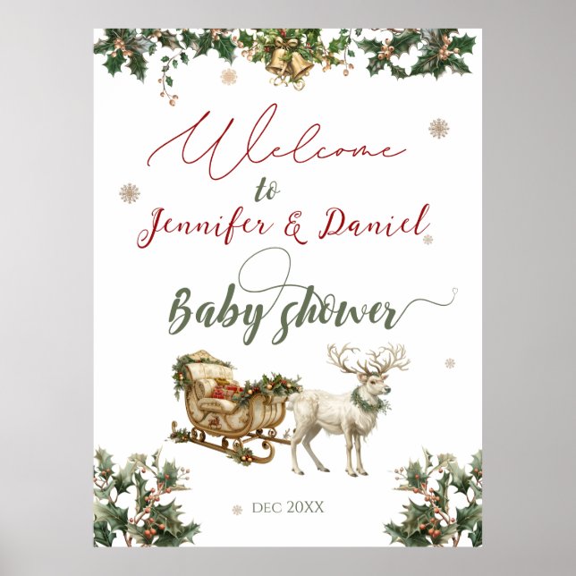 Póster Bienvenidos a Baby Shower navidades Santa Bebé (Frente)