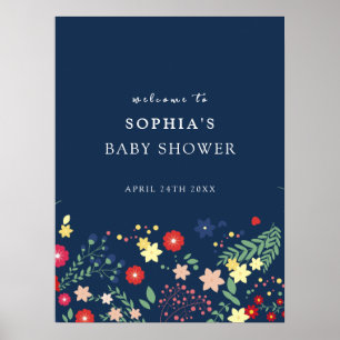 Póster Bienvenidos a Baby Shower Navy Blue Elegant Wildfl