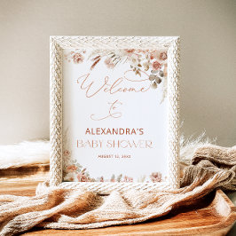 Póster Bienvenidos a Baby Shower Neutral Boho Pampas Gras