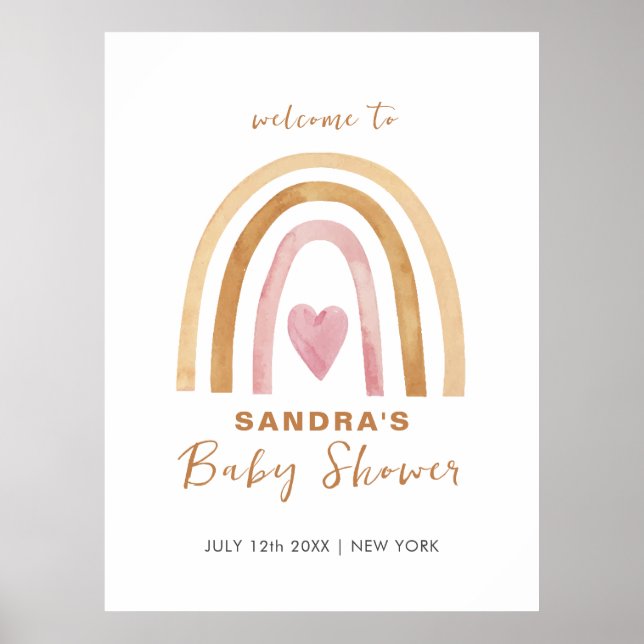 Póster Bienvenidos a Baby Shower Neutral de Boho Rainbow (Frente)
