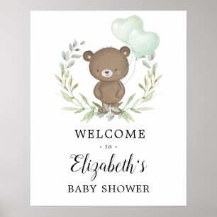 Póster Bienvenidos a Baby Shower Neutral de Greenery Tedd