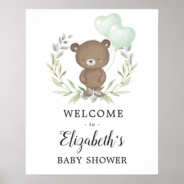Póster Bienvenidos a Baby Shower Neutral de Greenery Tedd (Frente)
