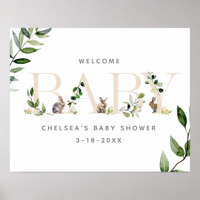 Póster Bienvenidos a Baby Shower Neutral en Conejo de Con (Frente)