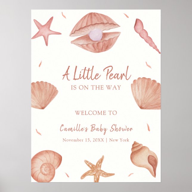 Póster Bienvenidos a Baby Shower Neutral Ocean Seashell P (Frente)