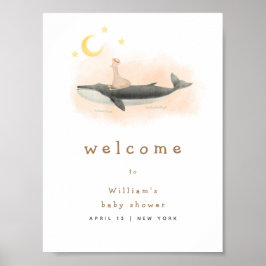 Póster Bienvenidos a Baby Shower Neutral Vintage Whale &