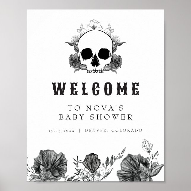 Póster Bienvenidos a Baby Shower NOVA Gothum Skull Little (Frente)