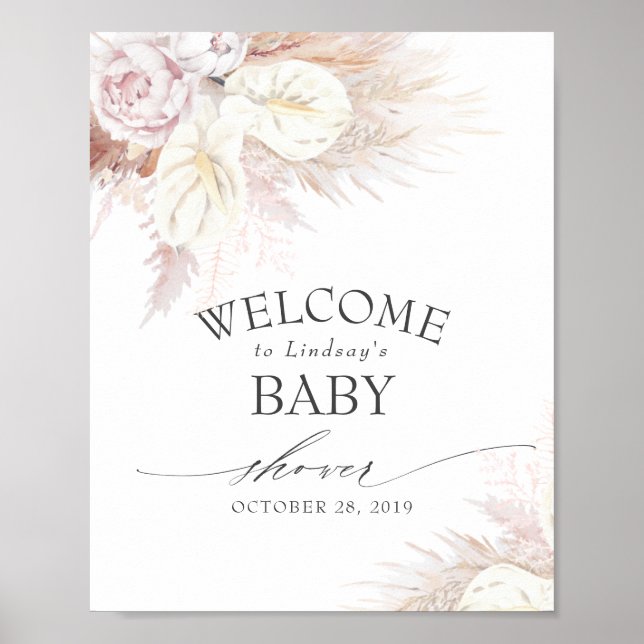 Póster Bienvenidos a Baby Shower Pampas Grass and Anthuri (Frente)