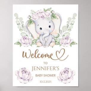 Póster Bienvenidos a Baby Shower para bebés, elefantes y