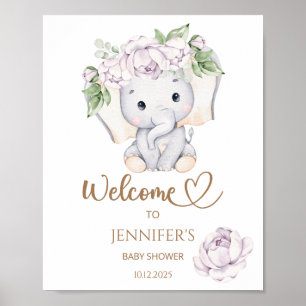 Póster Bienvenidos a Baby Shower para Elefantes y Flores
