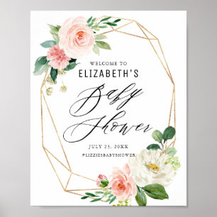 Póster Bienvenidos a Baby Shower para las Floras rosadas 