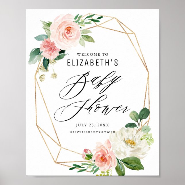Póster Bienvenidos a Baby Shower para las Floras rosadas  (Frente)
