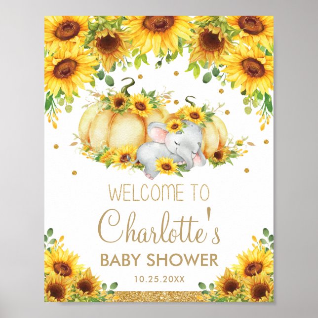 Póster Bienvenidos a Baby Shower para los Elefantes de la (Frente)