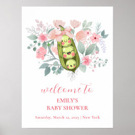 Póster Bienvenidos a Baby Shower Pea Floral Garden Pink