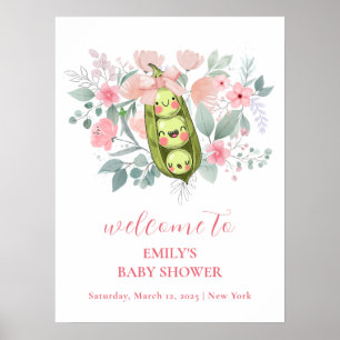 Póster Bienvenidos a Baby Shower Pea Floral Garden Pink