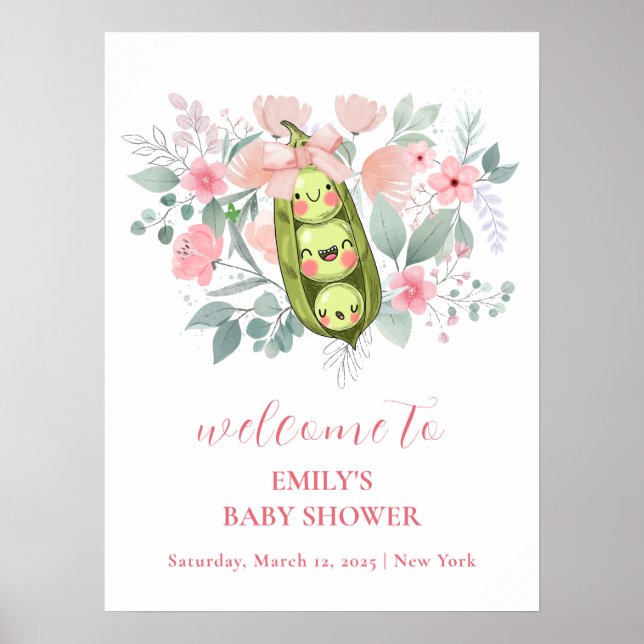 Póster Bienvenidos a Baby Shower Pea Floral Garden Pink (Frente)