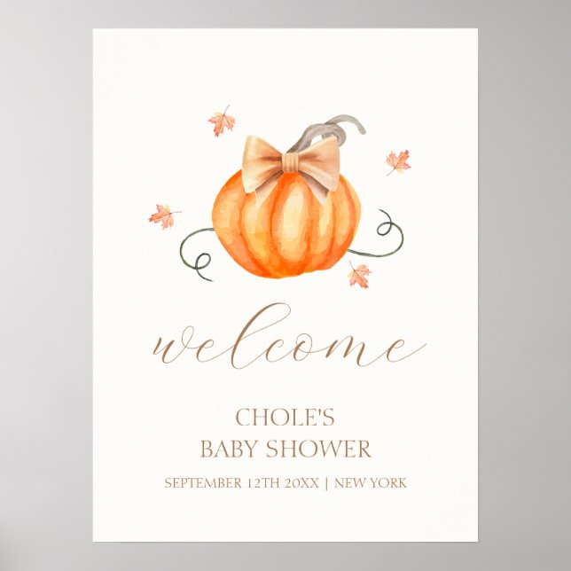 Póster Bienvenidos a Baby Shower PEQUEÑO Bow Fall (Frente)