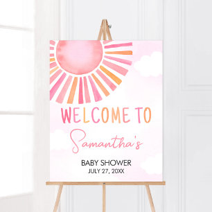 Póster Bienvenidos a Baby Shower Pink A Little Ray of Sun