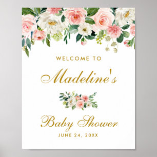 Póster Bienvenidos a Baby Shower Pink Rubor Floral Gold