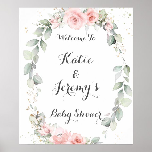 Póster Bienvenidos a Baby Shower por la vegetación floral (Frente)