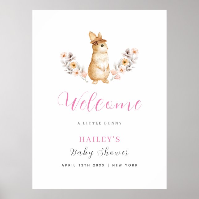Póster Bienvenidos a Baby Shower por Pink Cute Bunny Wild (Frente)