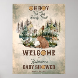 Póster Bienvenidos a Baby Shower por Rustic Forest Bearly