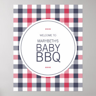 Póster Bienvenidos a Baby Shower Preppy Red White & Blue