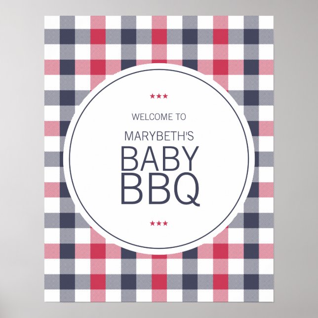 Póster Bienvenidos a Baby Shower Preppy Red White & Blue  (Frente)