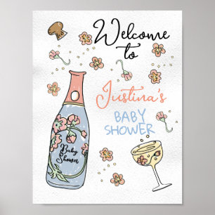 Póster Bienvenidos a Baby Shower Presecco y Petals con di