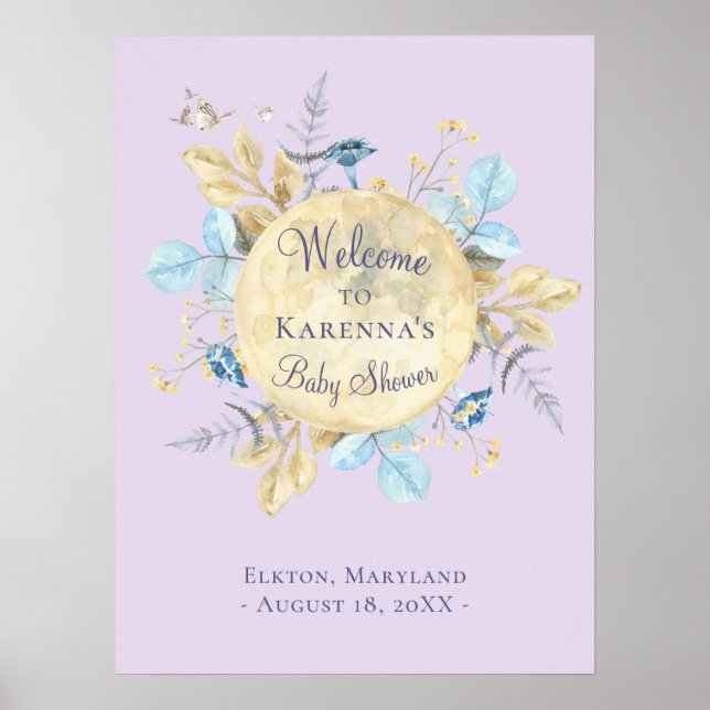 Póster Bienvenidos a Baby Shower Purple Moon Lavender (Frente)