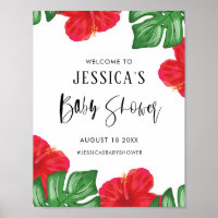 Bienvenidos a Baby Shower Red Hibiscus Tropical
